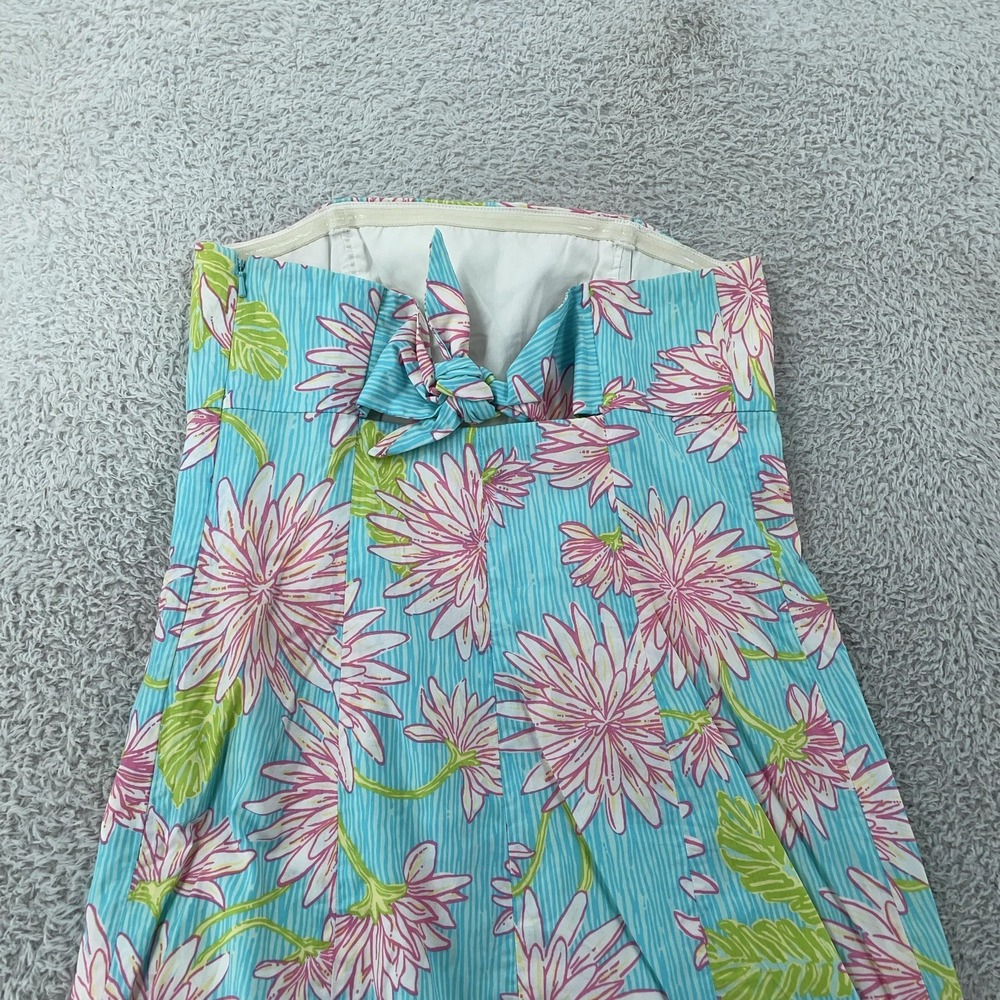 Lilly Pulitzer Strapless Dress Womens 2 Blue Pink‎ Floral Bow Back Sundress Mini - Picture 5 of 10